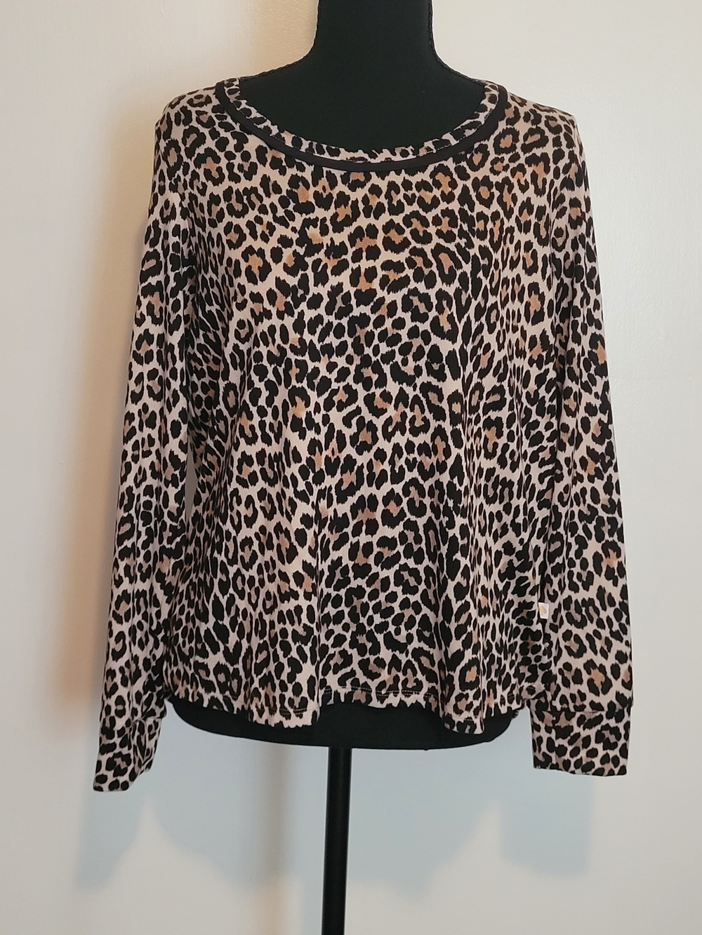 kate spade Leopard-Print Long Sleeve Scoop Neck Top - Beige/Black